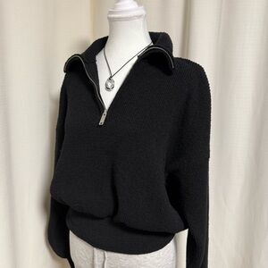 ZARA textured oversized cropped half zip Sweater